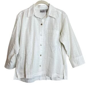 Chicos Womens White Blouse Size 0 US Small Eyelet Boxy 3Q Sleeves Cottagecore